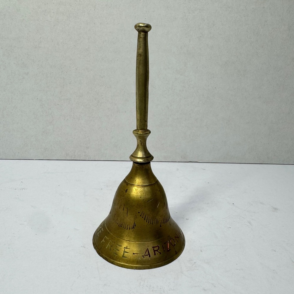 Vintage Carefree Arizona Brass Hand Bell Etched Souvenir Made in India 4.75 inch